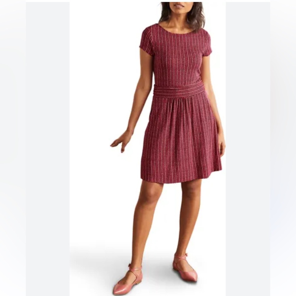 BODEN Amelie Jersey Dress Red Chevron Twist Short Sleeve Fit & Flare